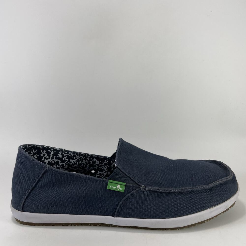 Sanuk Vagabond Slip On Mens Size 8.5 Navy Blue Canvas Casual Loafers Shoes